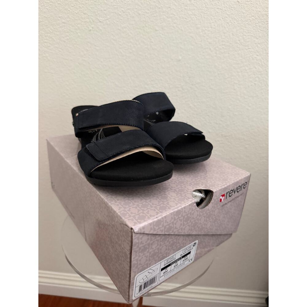 New Revere Sorrento wedge black angle sandals sz 7 - Picture 3 of 7